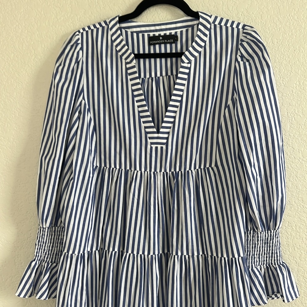 Tuckernuck Blue and White Striped Tiered Mini Dress - Picture 7 of 16